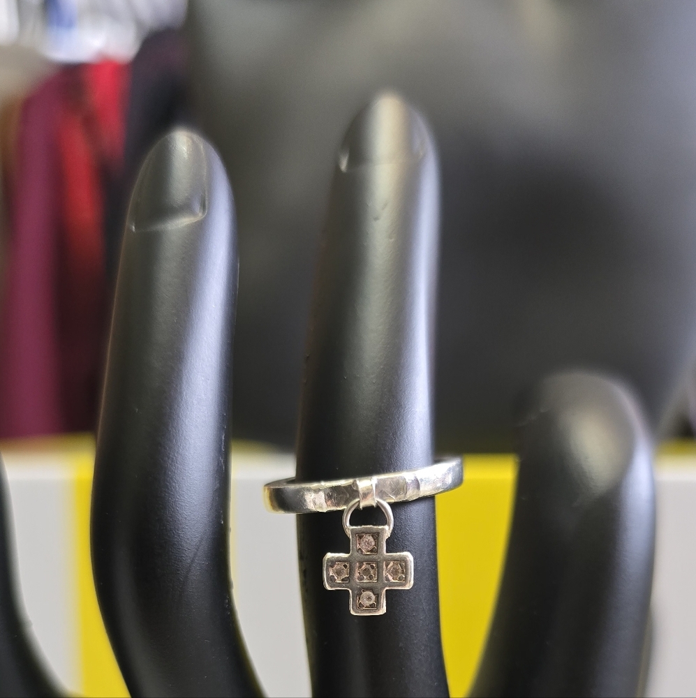 Sterling Silver Cross Charm Ring